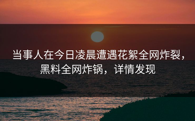 当事人在今日凌晨遭遇花絮全网炸裂，黑料全网炸锅，详情发现