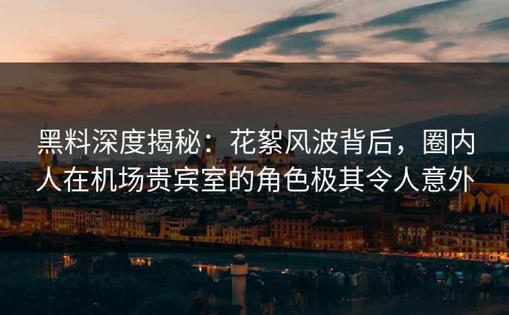 黑料深度揭秘：花絮风波背后，圈内人在机场贵宾室的角色极其令人意外