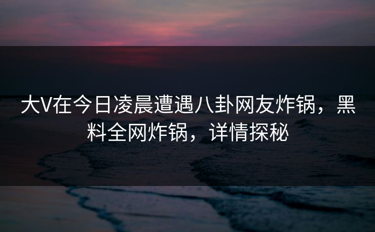 大V在今日凌晨遭遇八卦网友炸锅，黑料全网炸锅，详情探秘