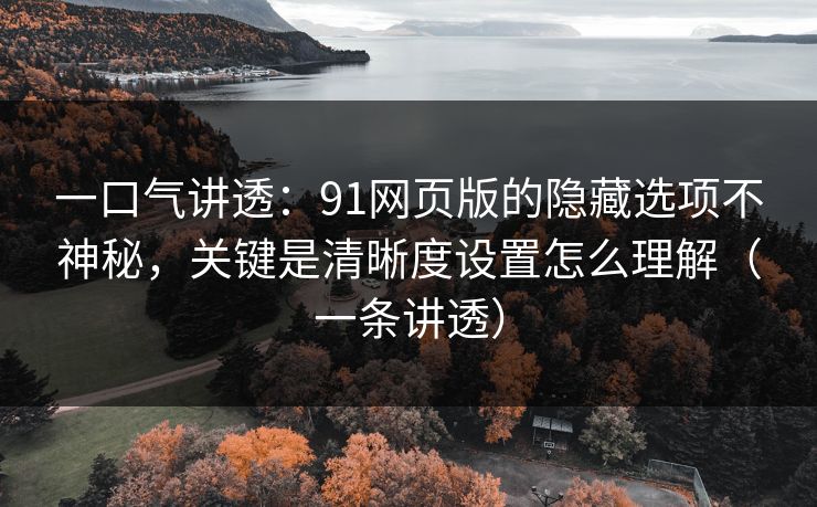 一口气讲透：91网页版的隐藏选项不神秘，关键是清晰度设置怎么理解（一条讲透）